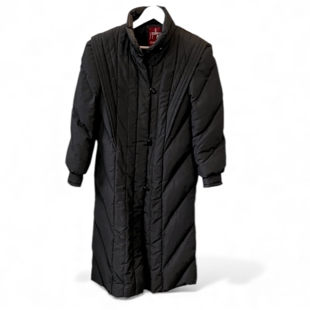 J. Gallery Vintage Black Truffle Long Quilted Puffer Coat 80’s Detailing women S